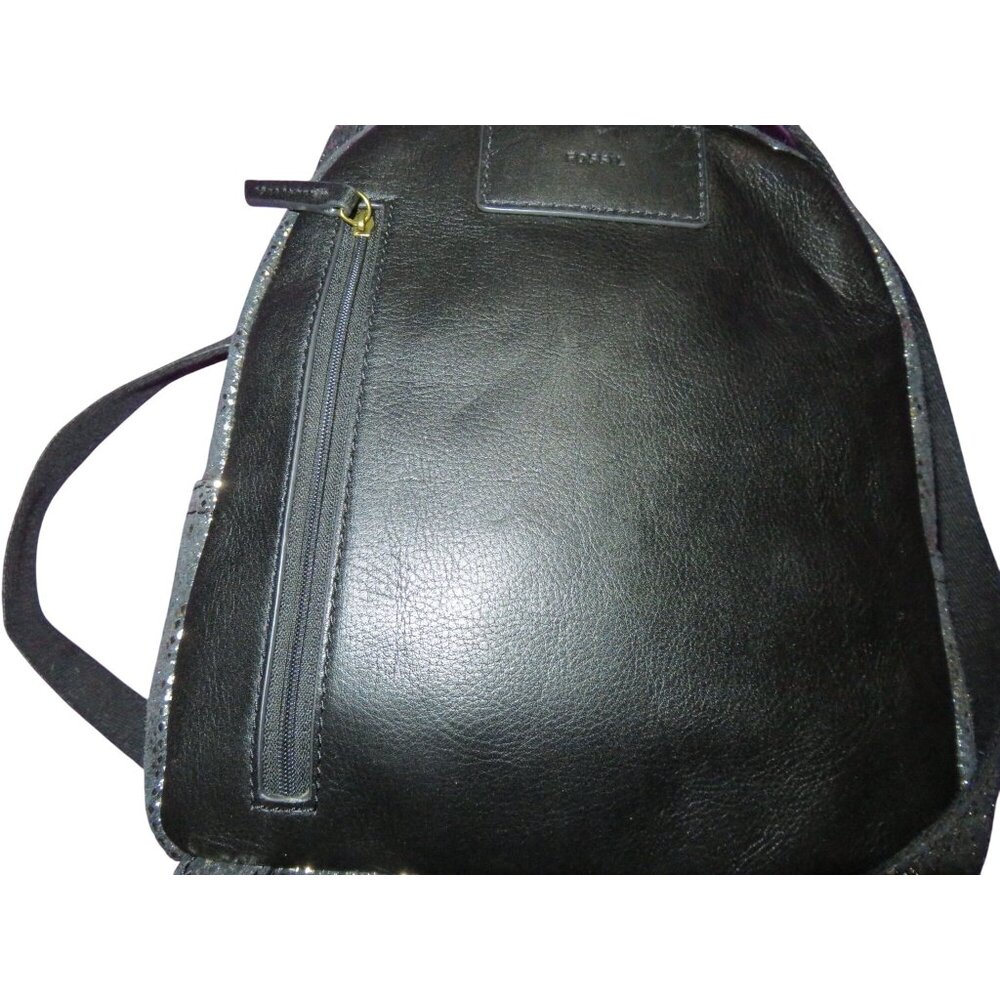 FOSSIL Megan Silver & Black Metallic Python Embossed Leather Backpack & Key - Picture 4 of 15